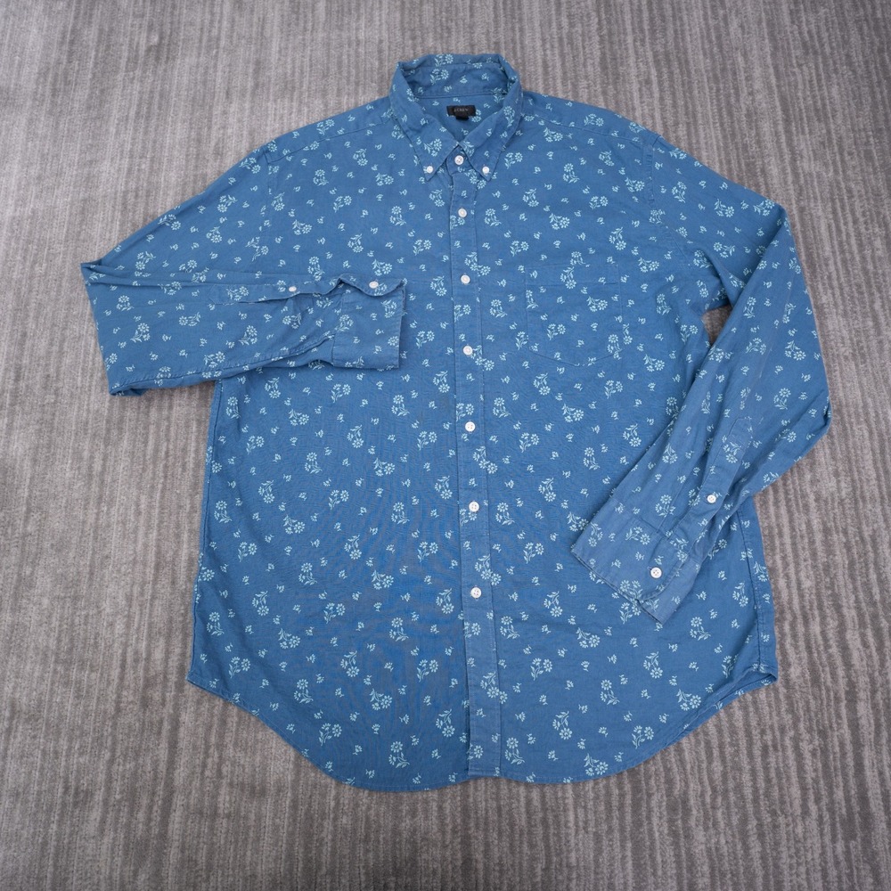 J.Crew Button Down Shirt Mens XL Blue Excellent Floral Long Sleeve Pocket